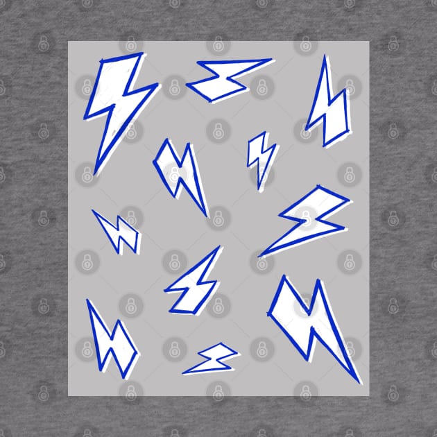 Sketchy Blue and White Lightning Bolts on Grey by OneThreeSix